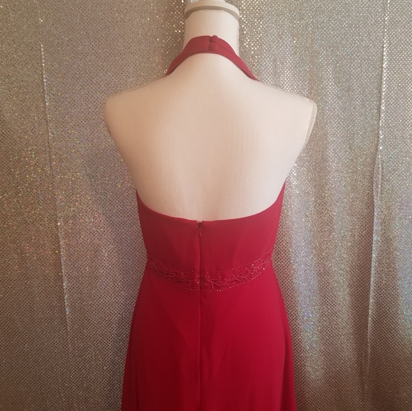 David's Bridal Red Halter Gown sz 8 - Picture 3 of 5